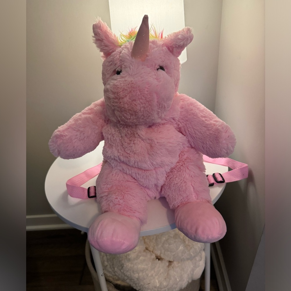 Pink Unicorn 16” Plush Backpack Stuffed Animal Toy Zippered on back